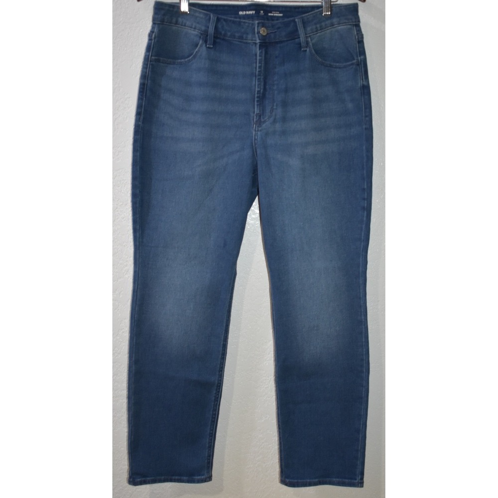 Old Navy Wow Straight Jeans Womens 12 Short High Rise Medium Wash Blue Denim